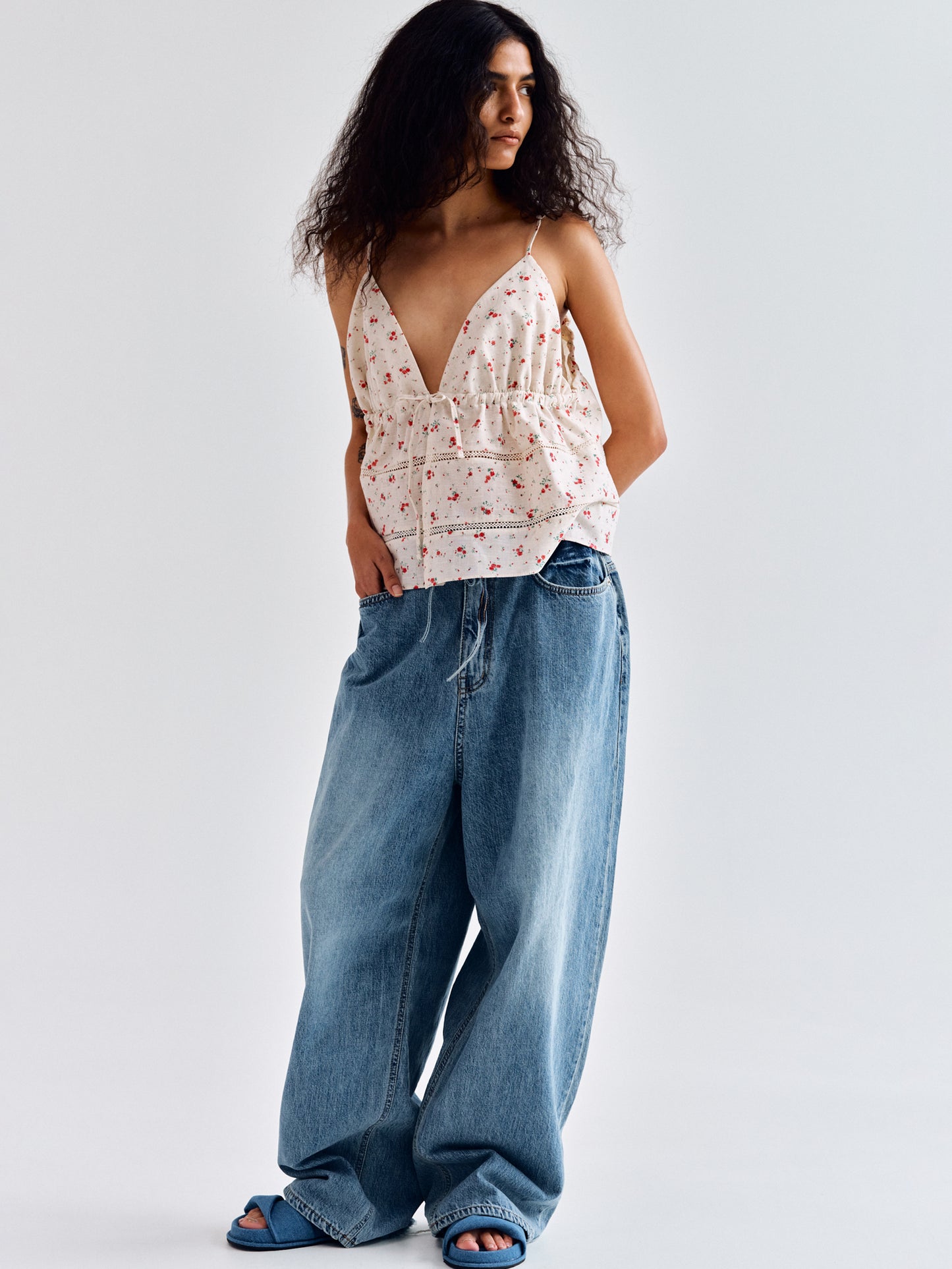 Wide Belted Jeans, Medium Blue