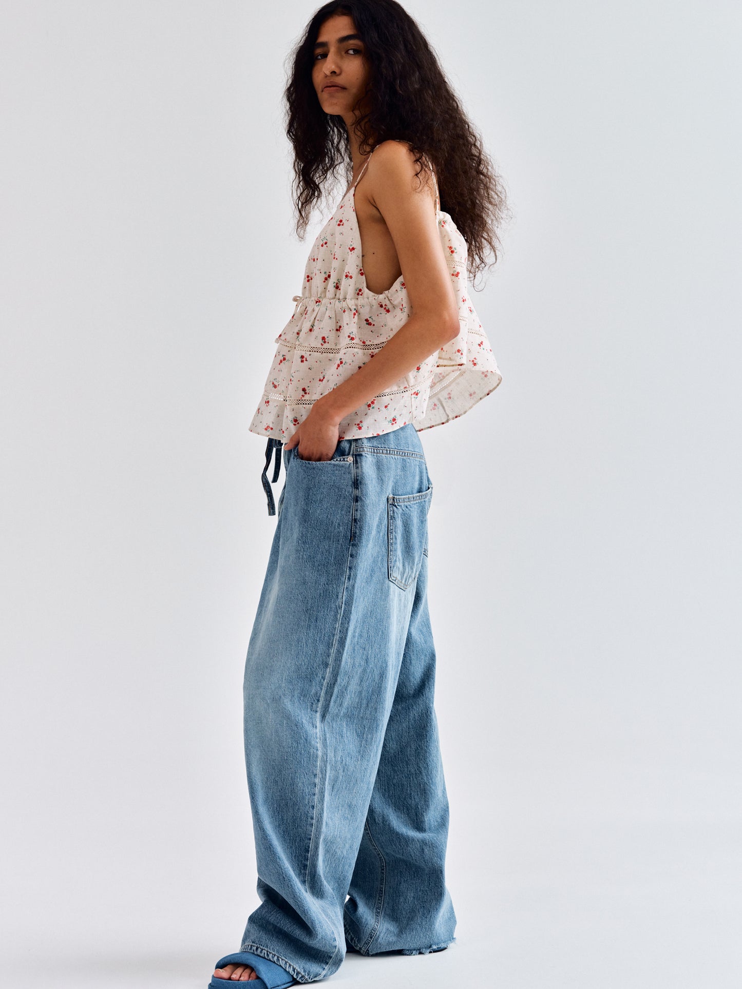 Wide Belted Jeans, Medium Blue