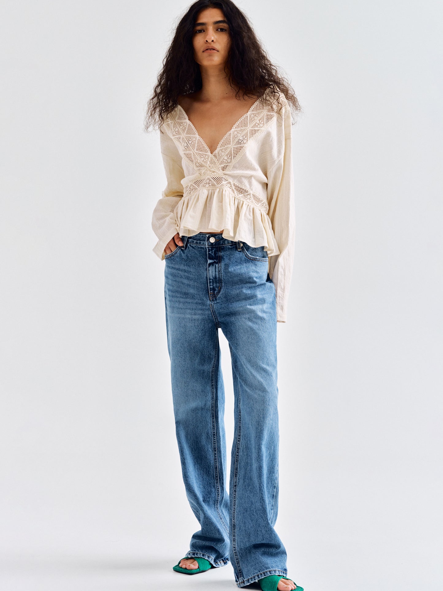 Lace Inset Blouse, Beige