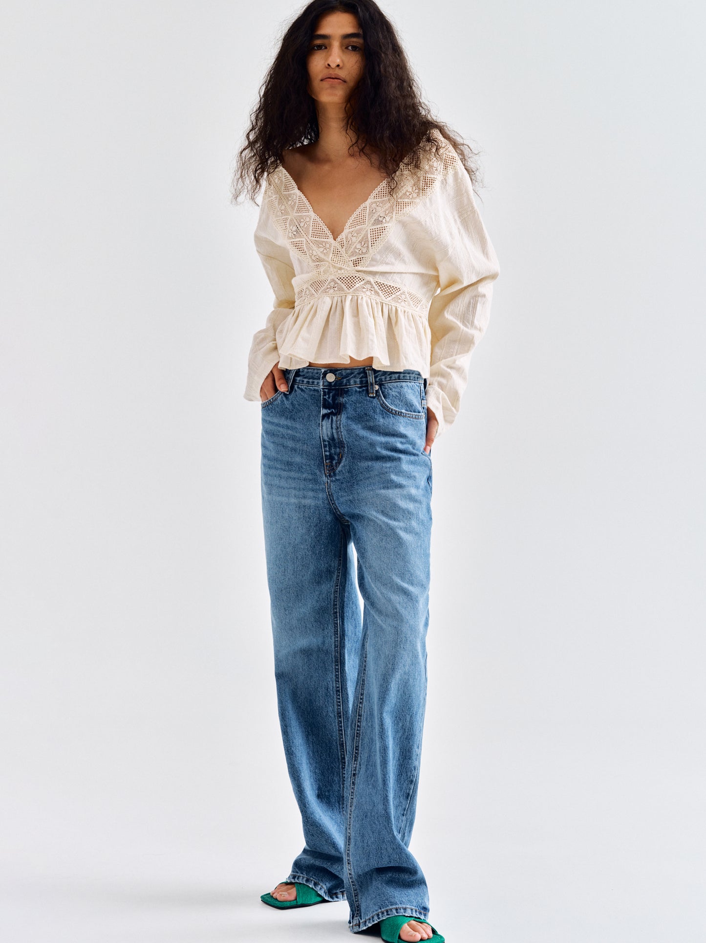 Full Length Straight Jeans, Medium Blue