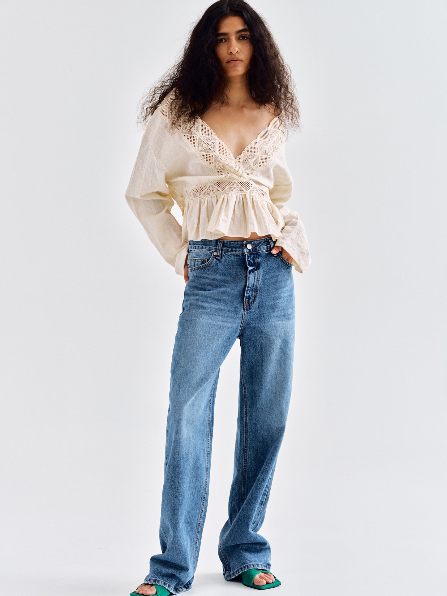 Lace Inset Blouse, Beige