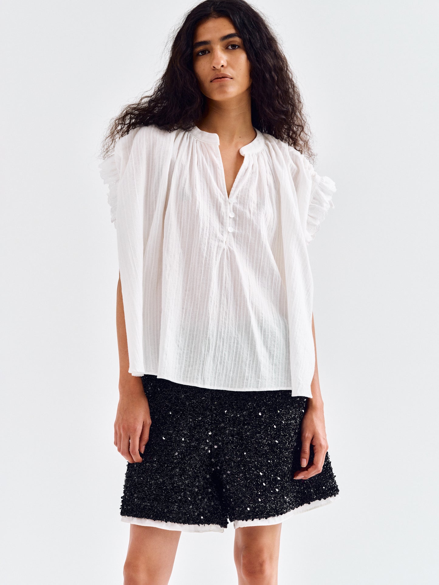 Gauze Eyelet Blouse, White