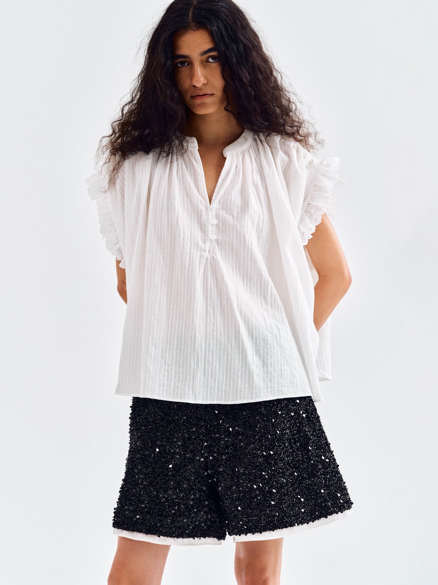 Gauze Eyelet Blouse, White