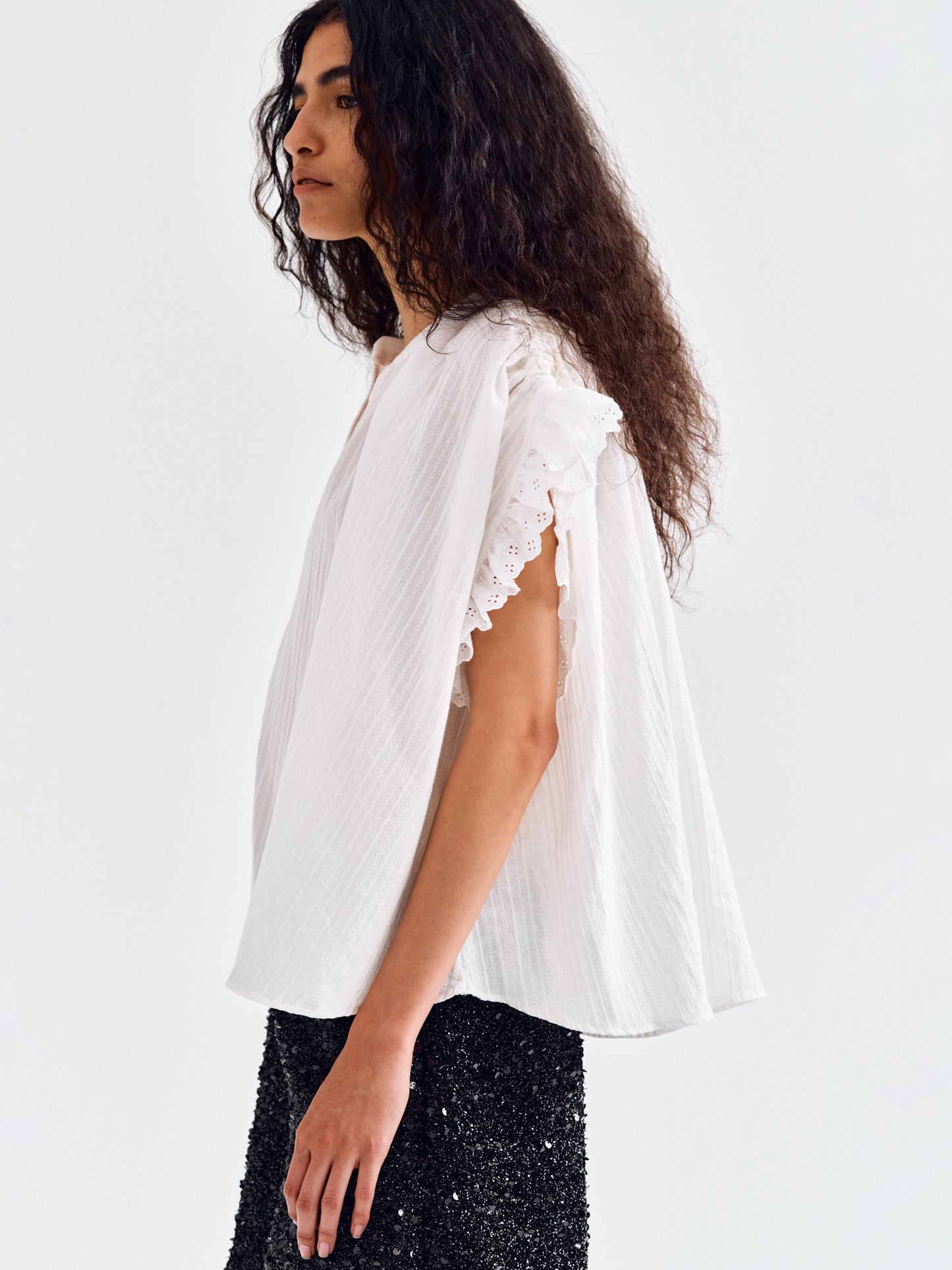 Gauze Eyelet Blouse, White