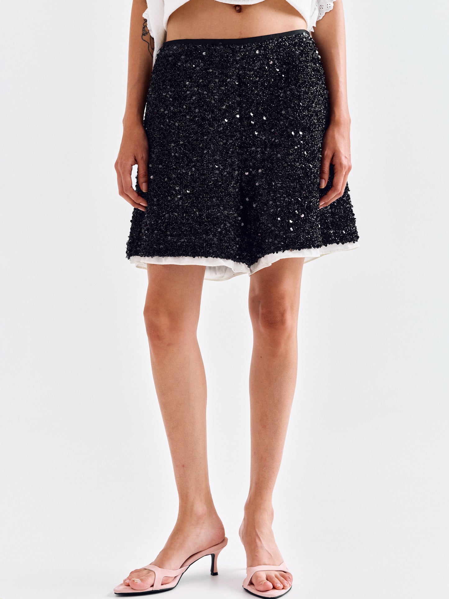 All Over Sequin Shorts, Black