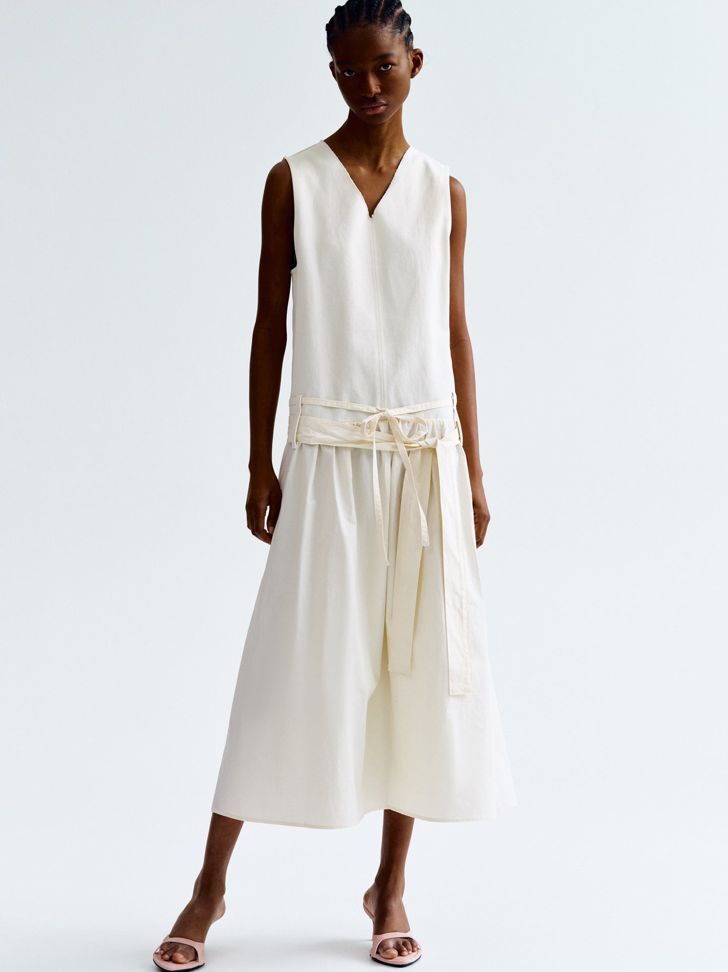 Double Belt Dress, Ivory