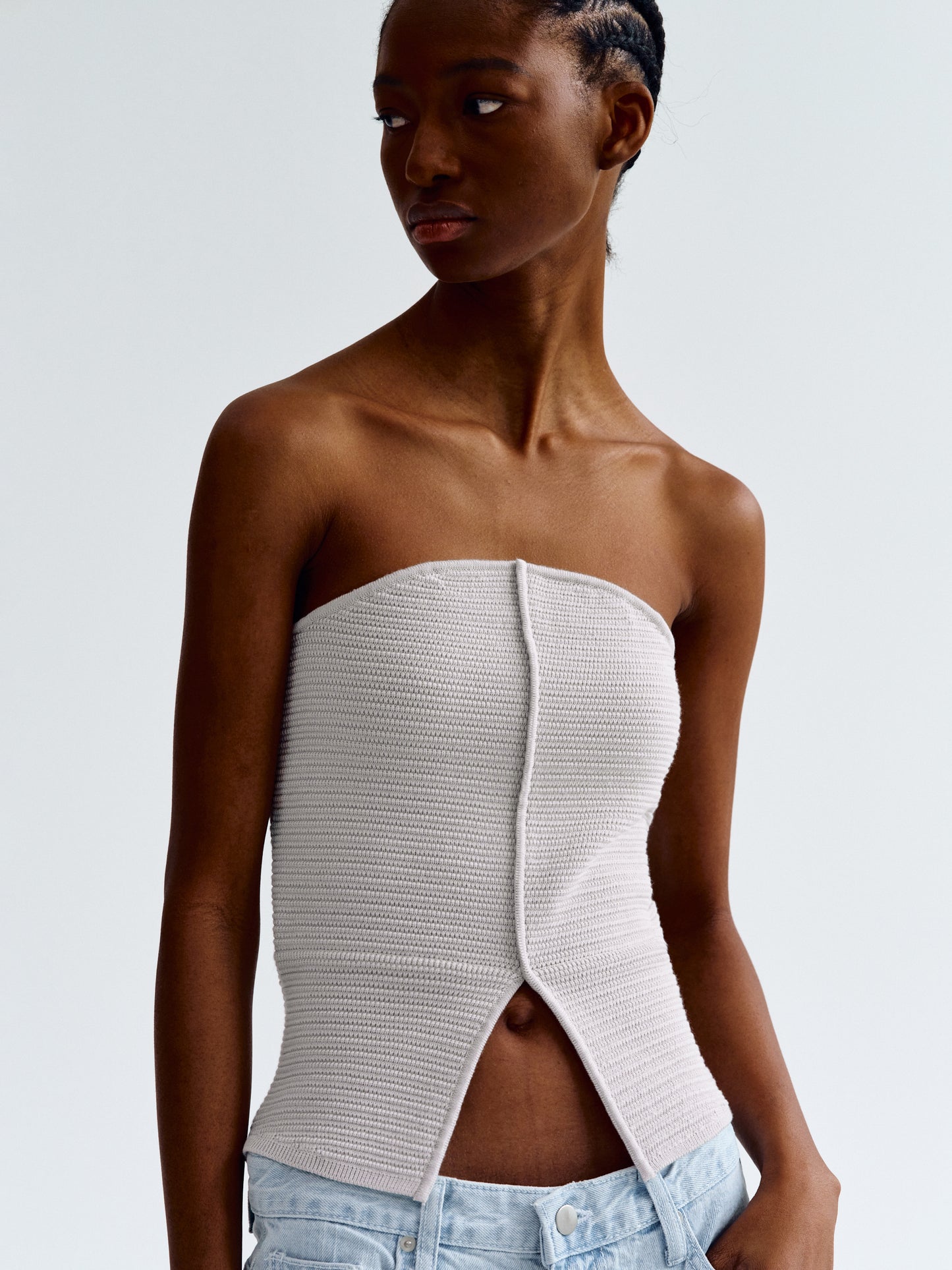 Dart Knitted Tube Top, Grey Beige