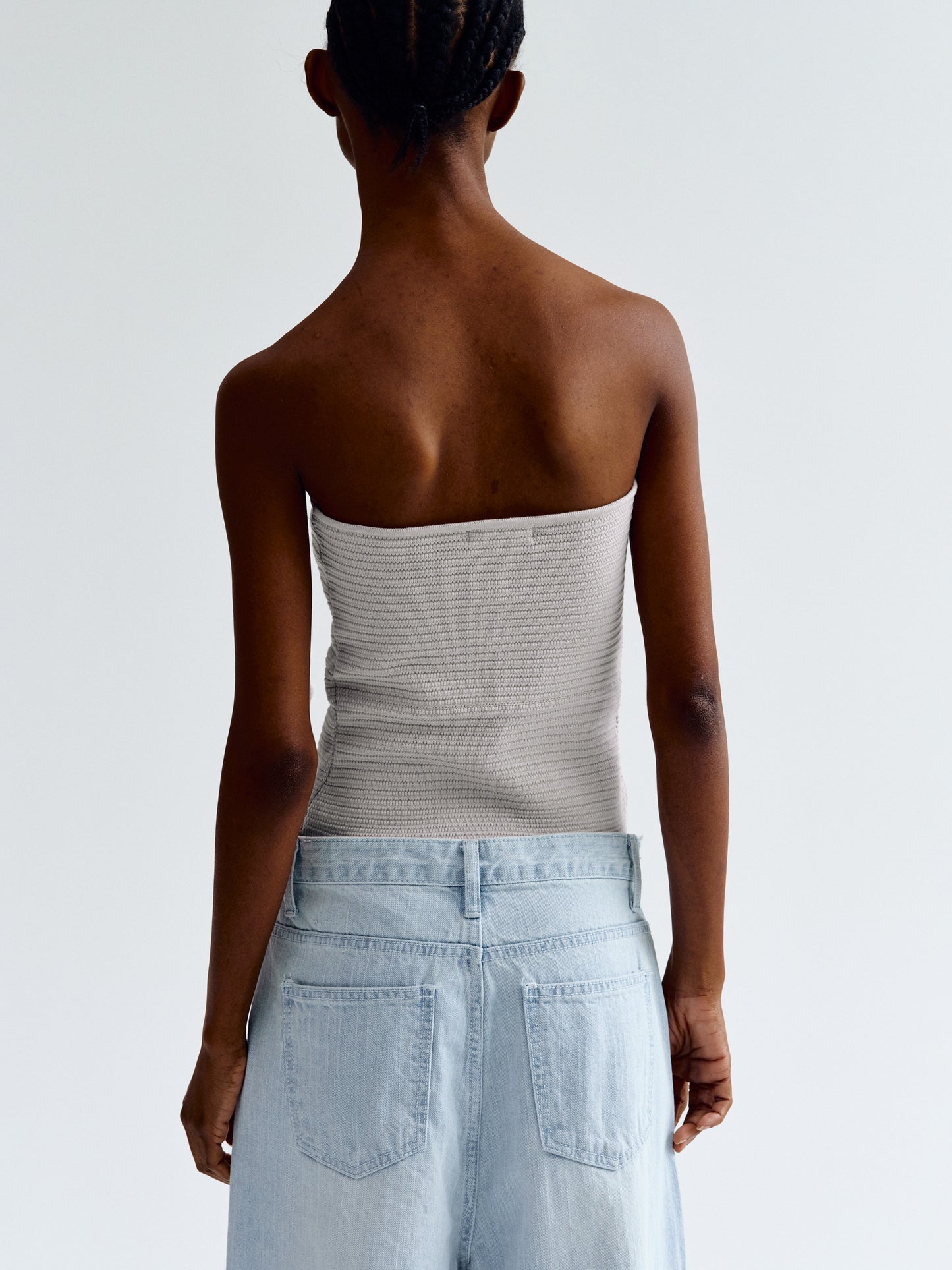 Dart Knitted Tube Top, Grey Beige