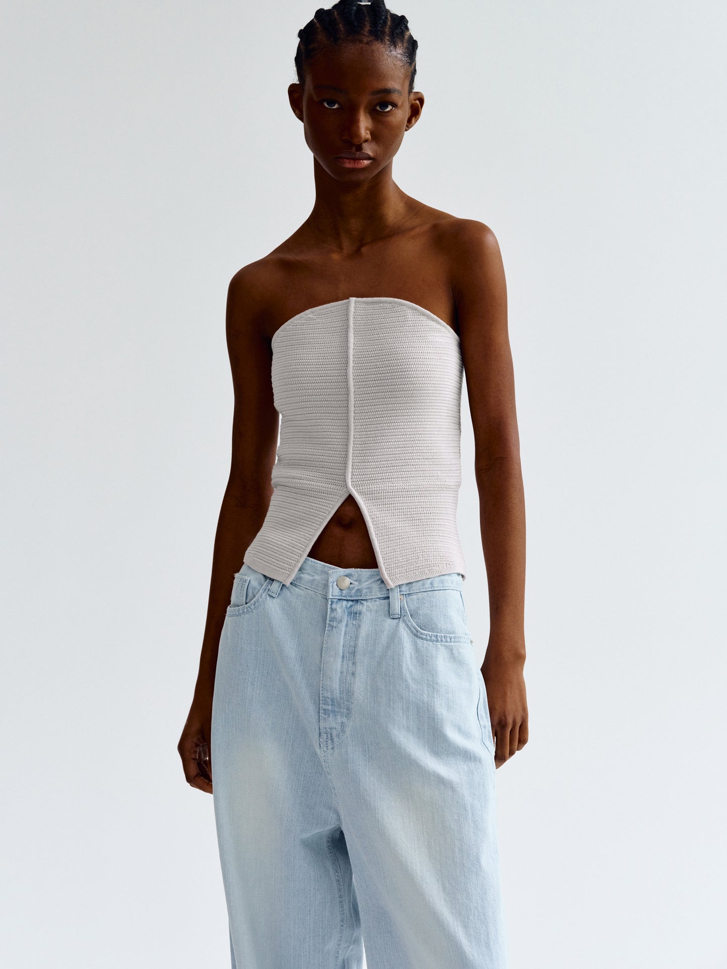Dart Knitted Tube Top, Grey Beige