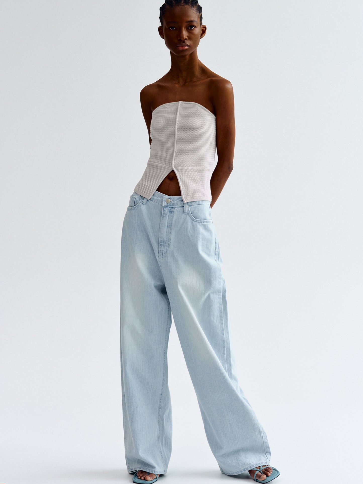 Dart Knitted Tube Top, Grey Beige