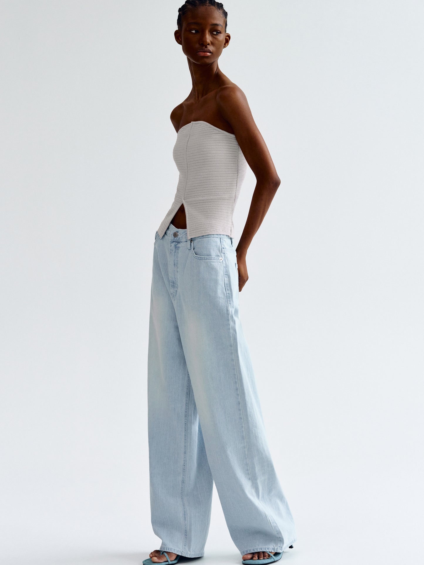 Dart Knitted Tube Top, Grey Beige