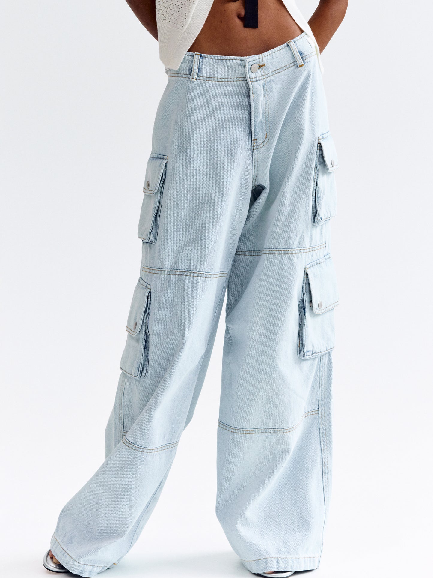 Flap Pocket Cargo Jeans, Light Blue