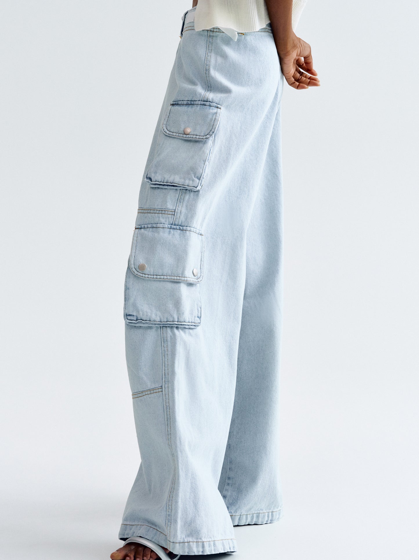 Flap Pocket Cargo Jeans, Light Blue
