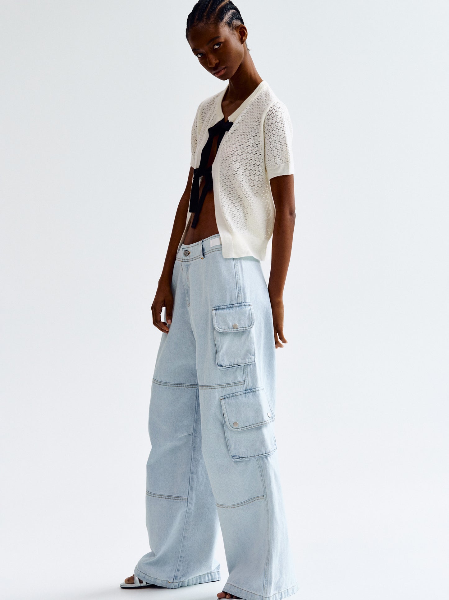Flap Pocket Cargo Jeans, Light Blue