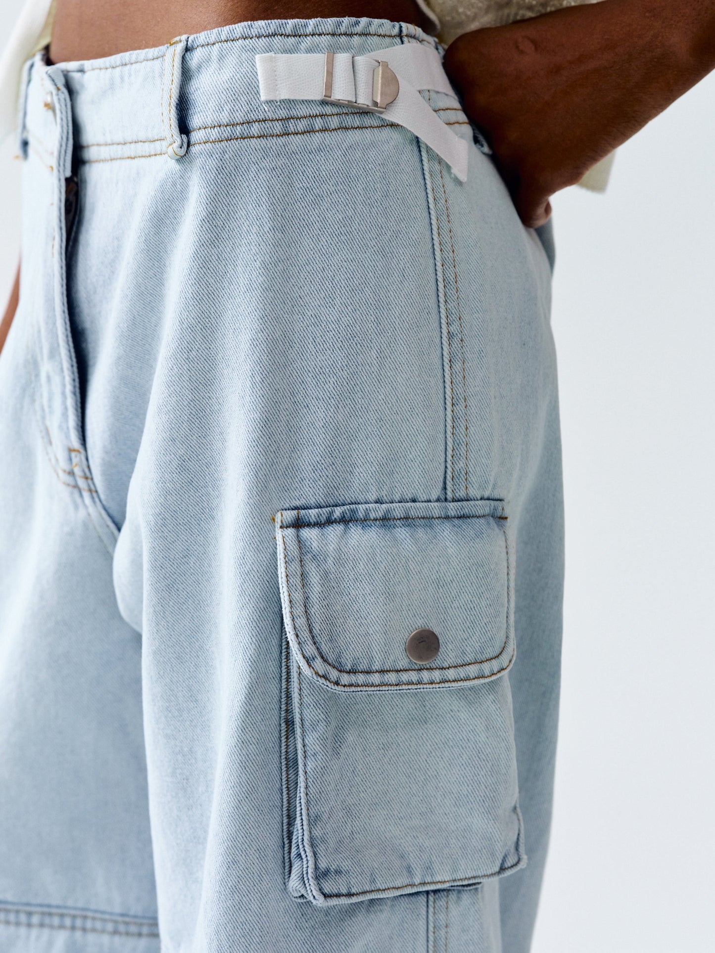 Flap Pocket Cargo Jeans, Light Blue