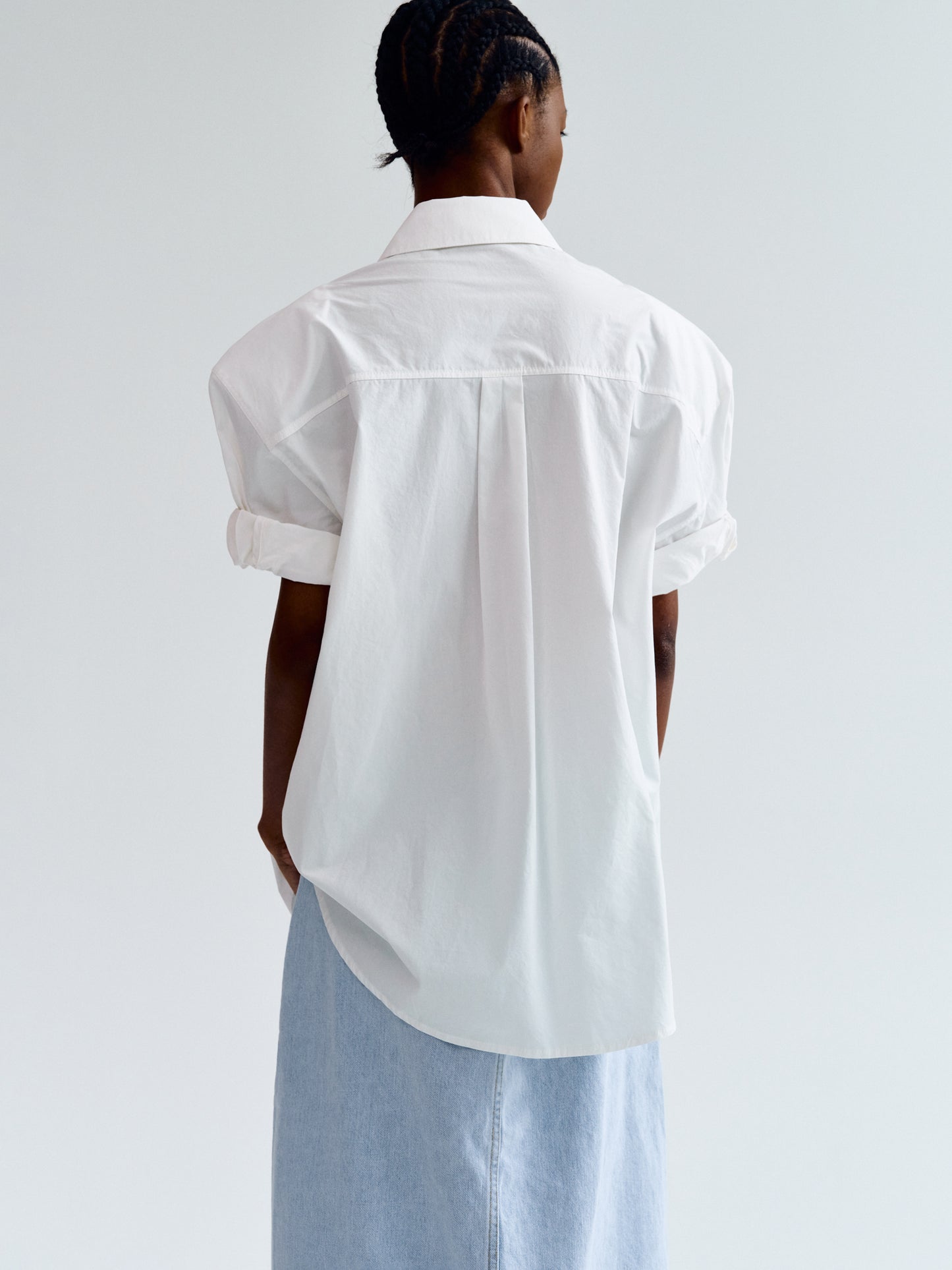 Pad Shoulder Poplin Shirt, White