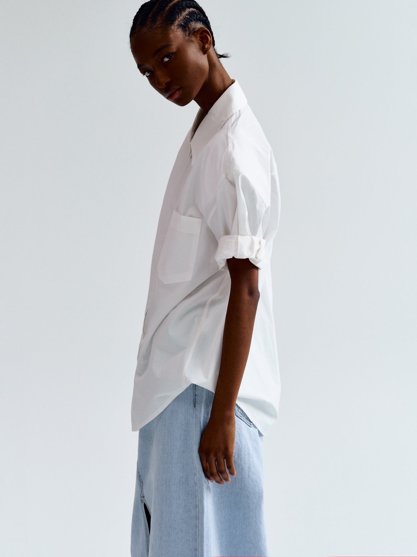 Pad Shoulder Poplin Shirt, White