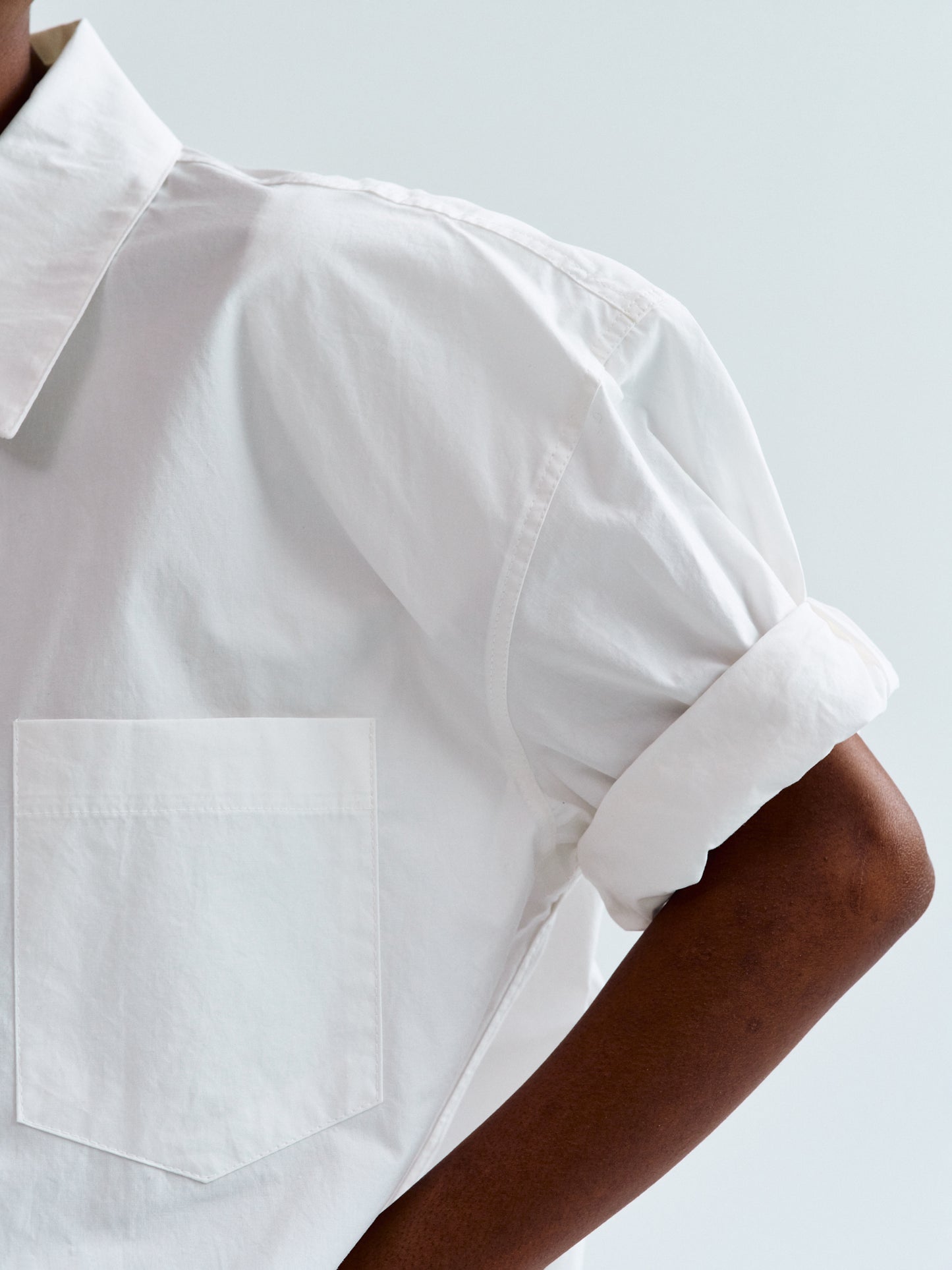 Pad Shoulder Poplin Shirt, White