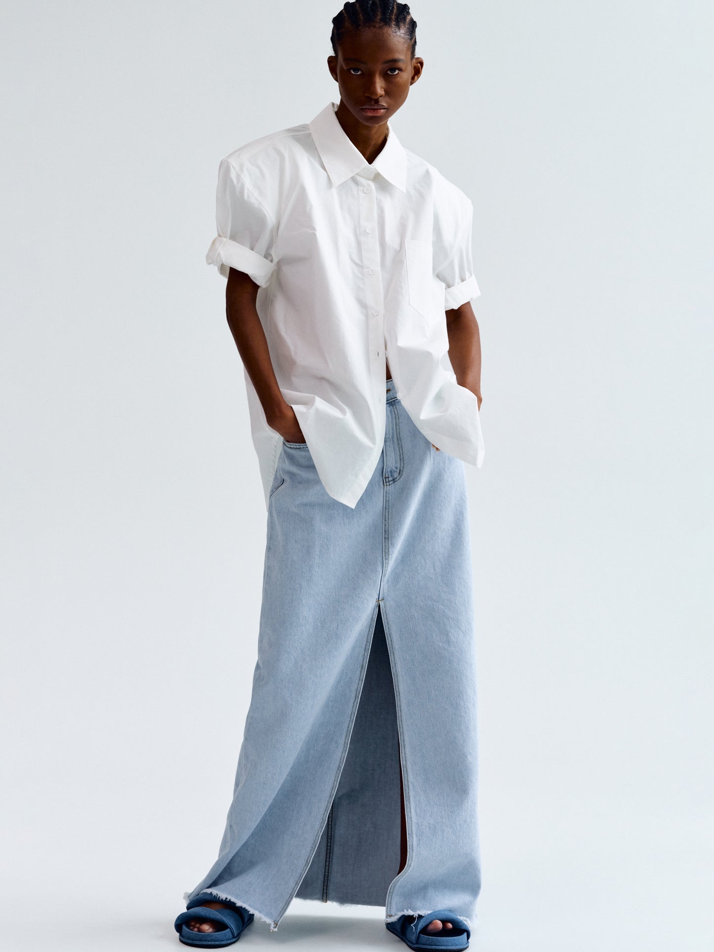 Pad Shoulder Poplin Shirt, White