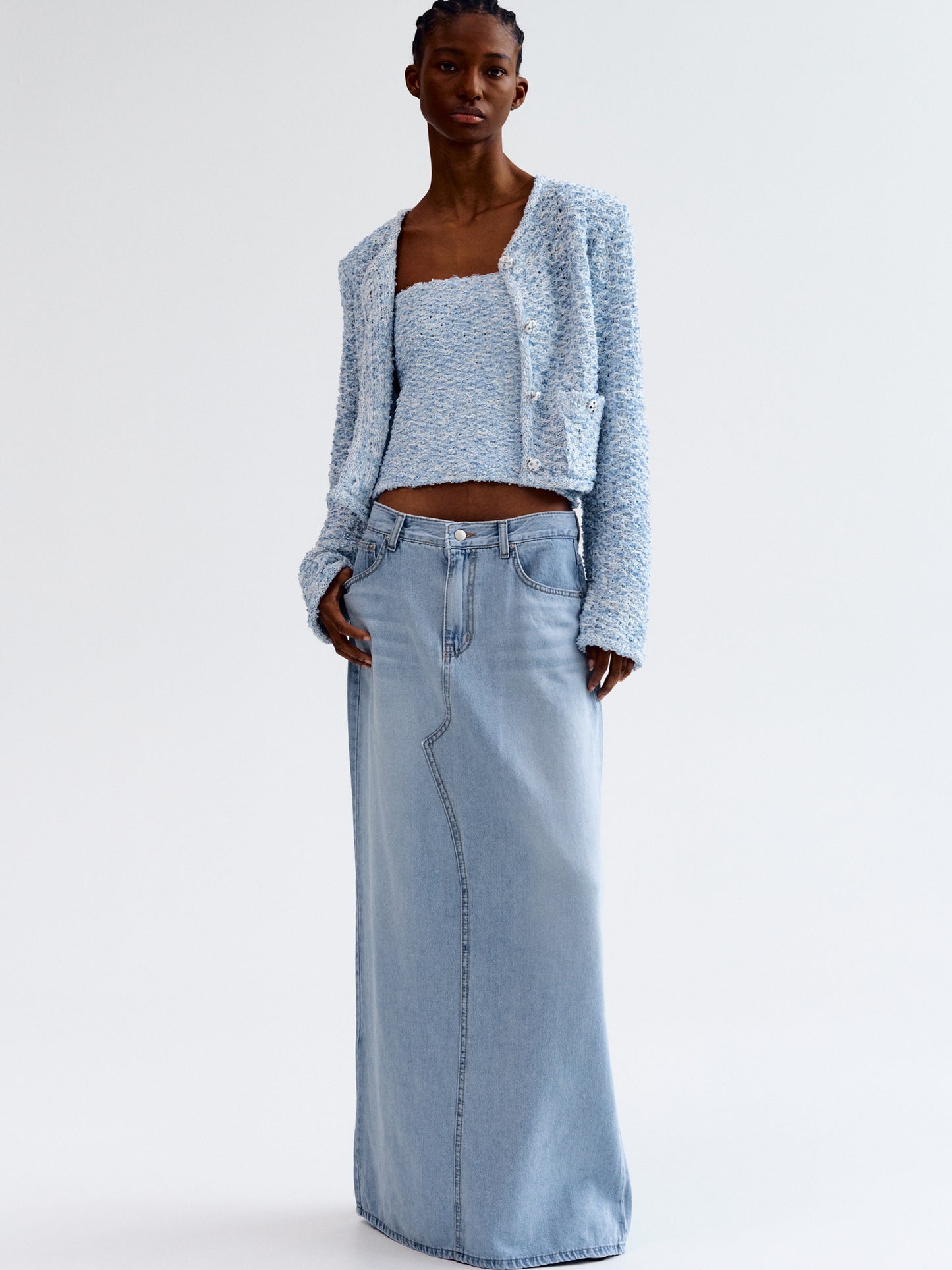 Tweed Knit Cardigan, Sky Blue