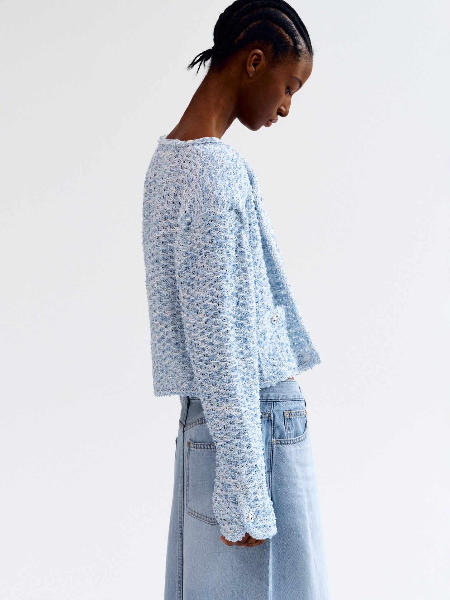 Tweed Knit Cardigan, Sky Blue