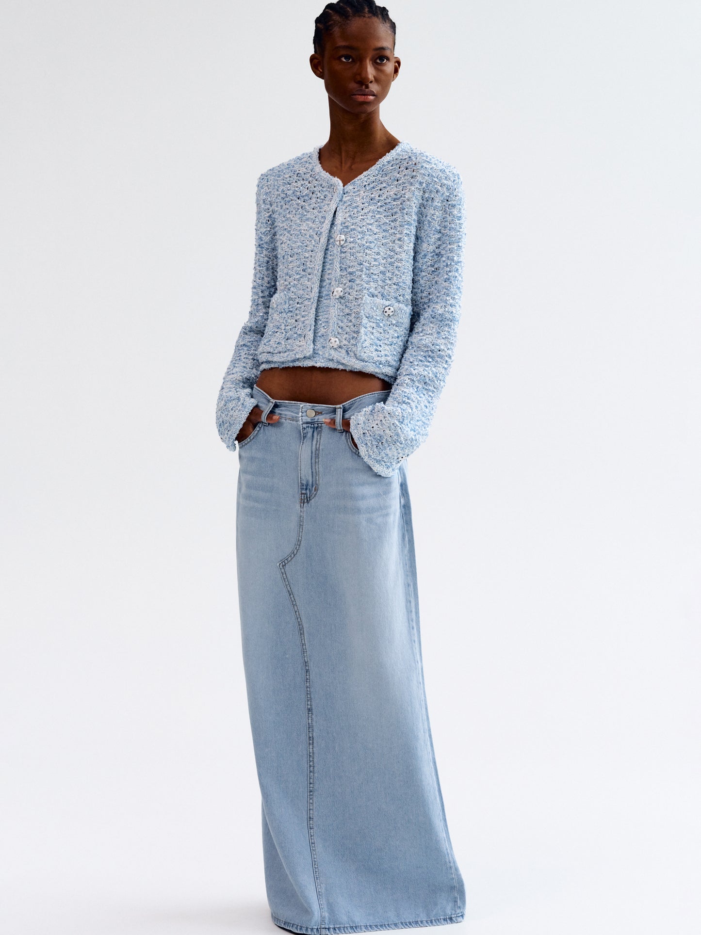 Tweed Knit Cardigan, Sky Blue
