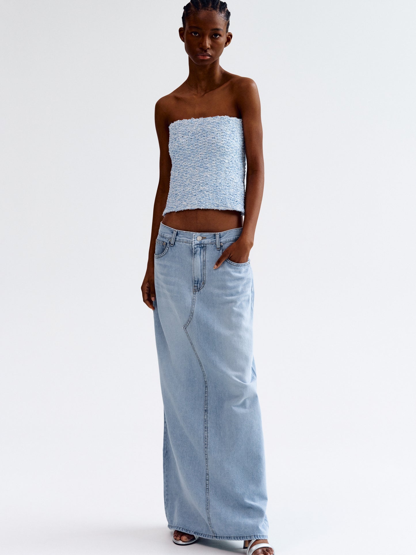 Tweed Tube Top, Sky Blue