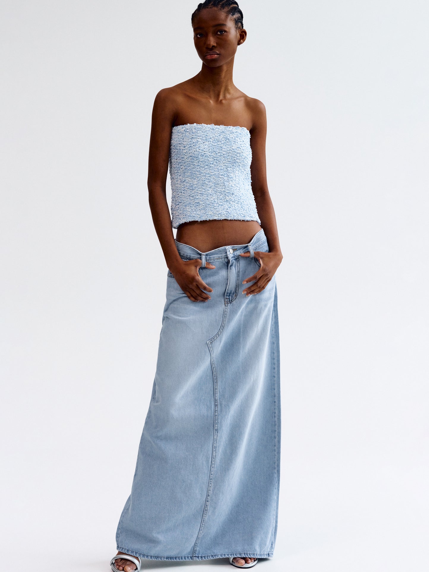 Tweed Tube Top, Sky Blue