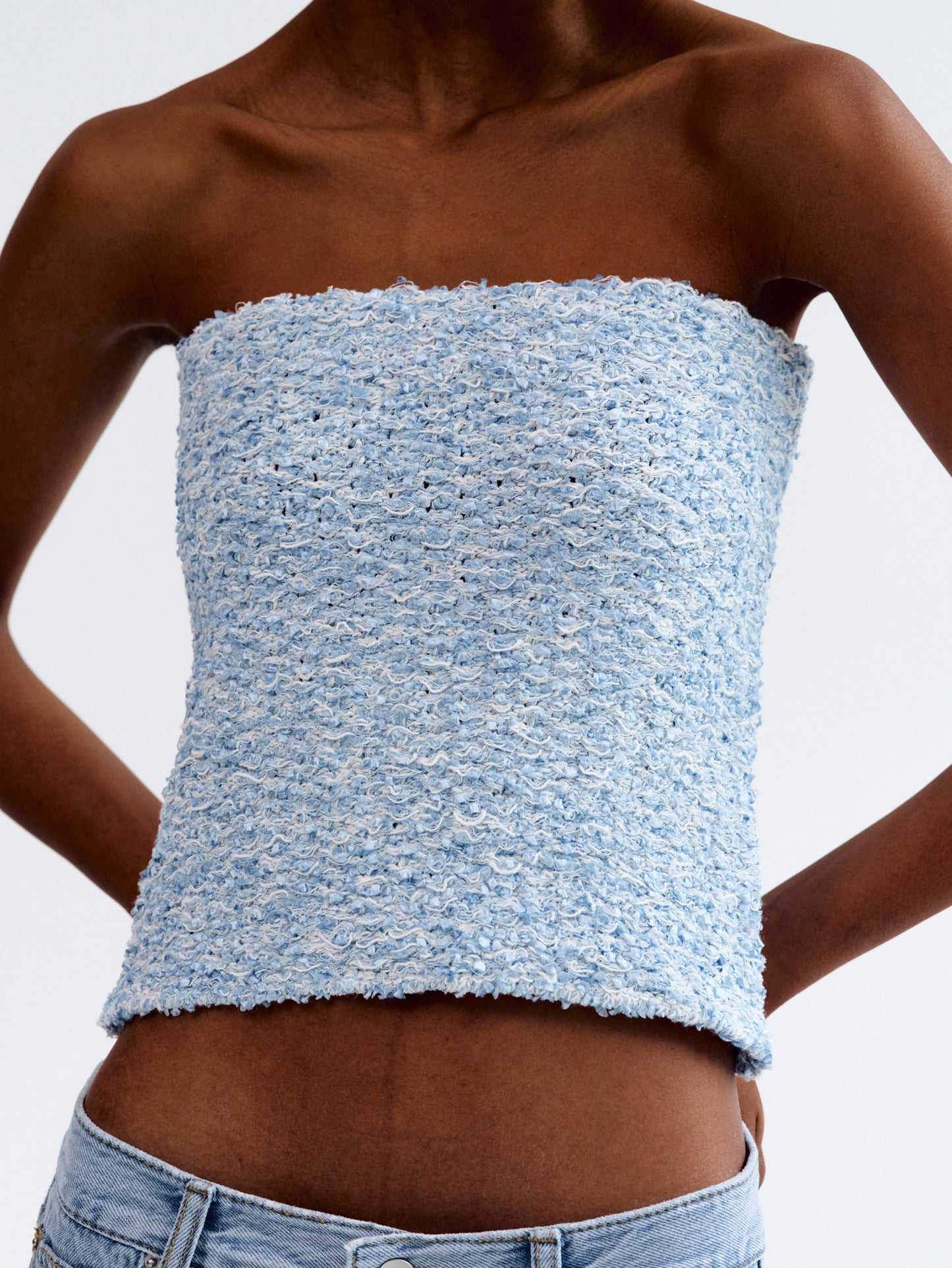 Tweed Tube Top, Sky Blue