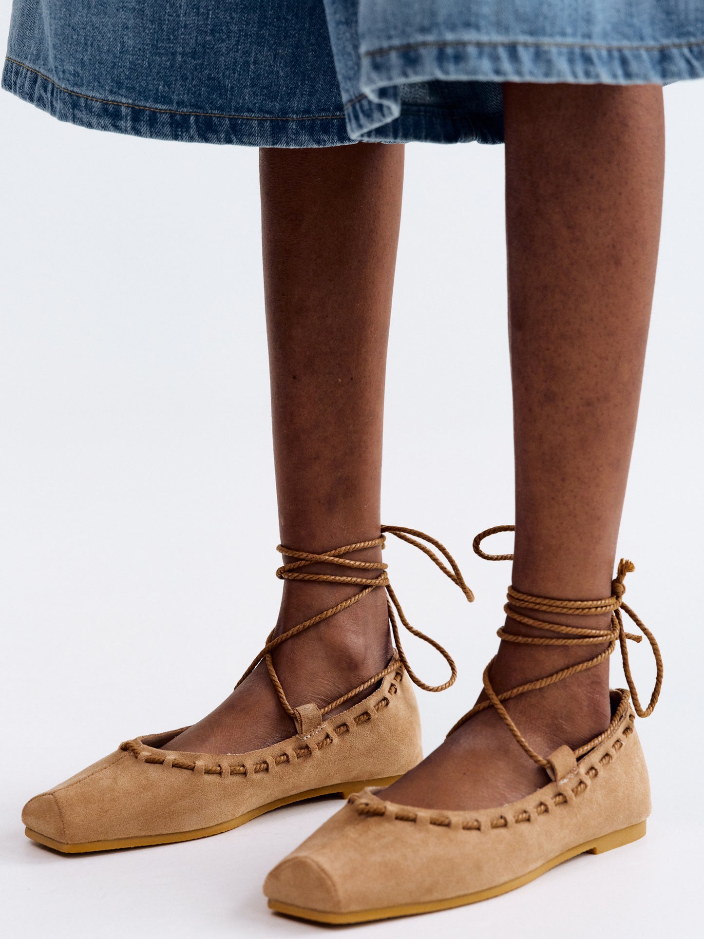 Strappy Braided Ballerina Flats, Natural