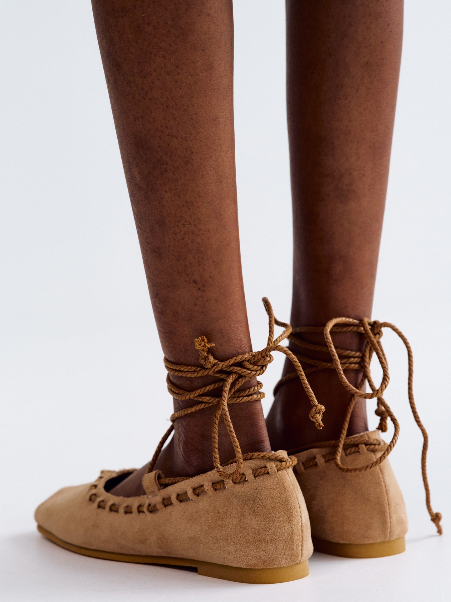 Strappy Braided Ballerina Flats, Natural