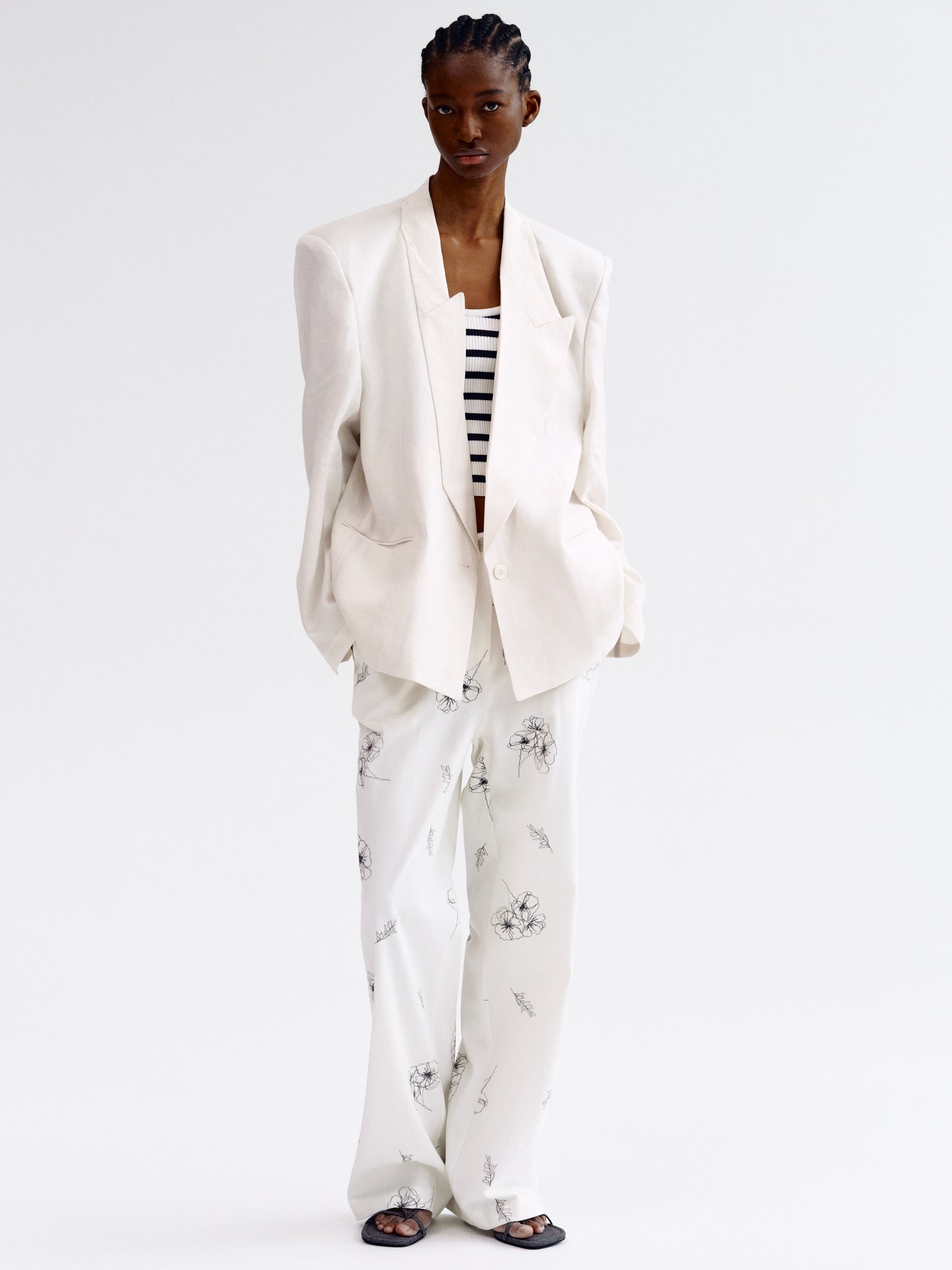 Folded Point Linen Blazer, Ivory