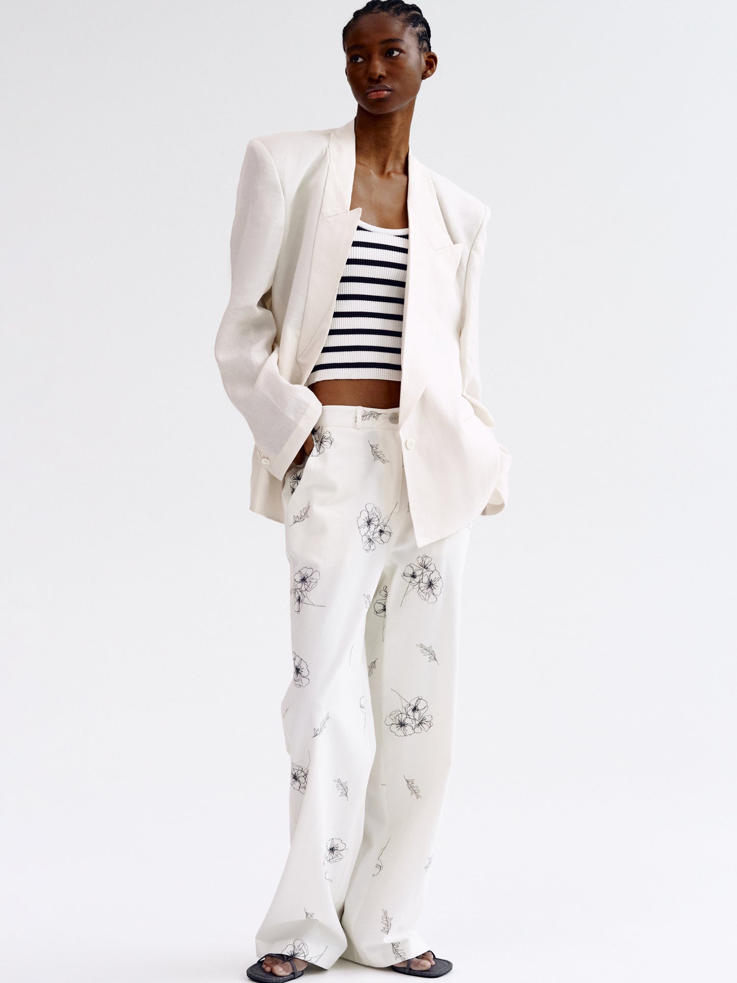 Folded Point Linen Blazer, Ivory