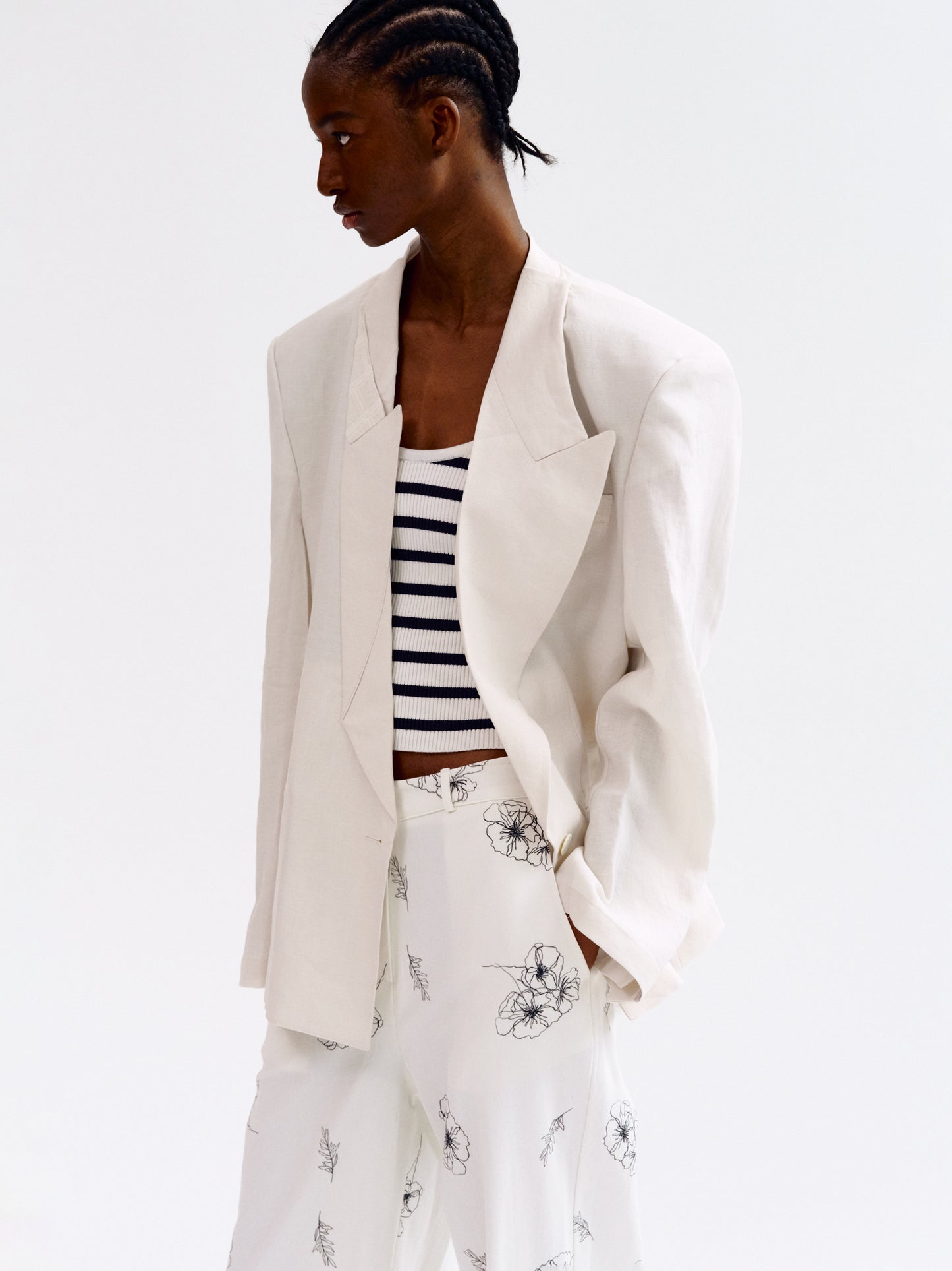 Folded Point Linen Blazer, Ivory