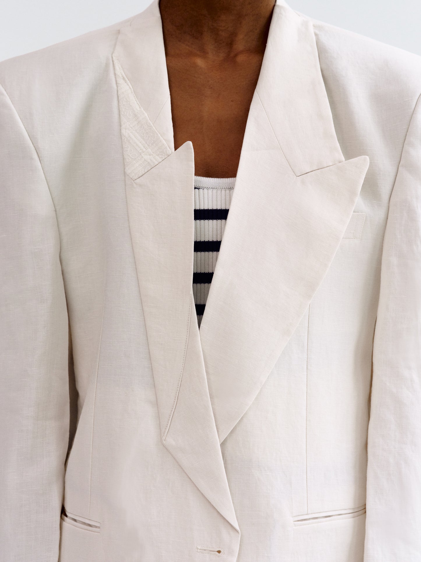 Folded Point Linen Blazer, Ivory