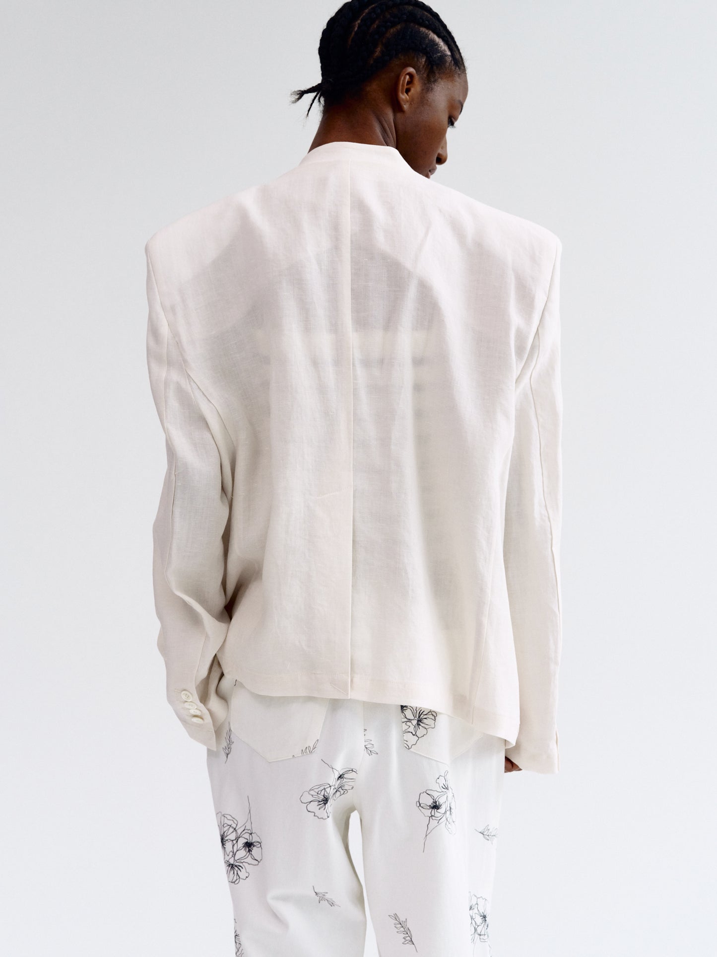 Folded Point Linen Blazer, Ivory