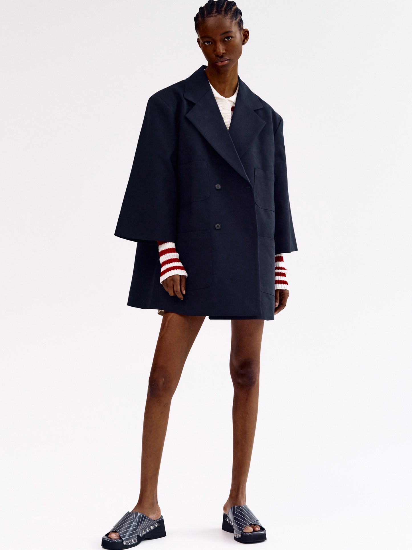Three-Quarter Sleeves Cotton Jacket, Navy