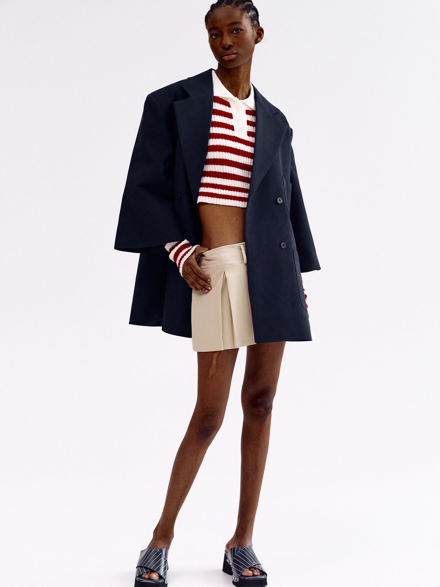 Three-Quarter Sleeves Cotton Jacket, Navy