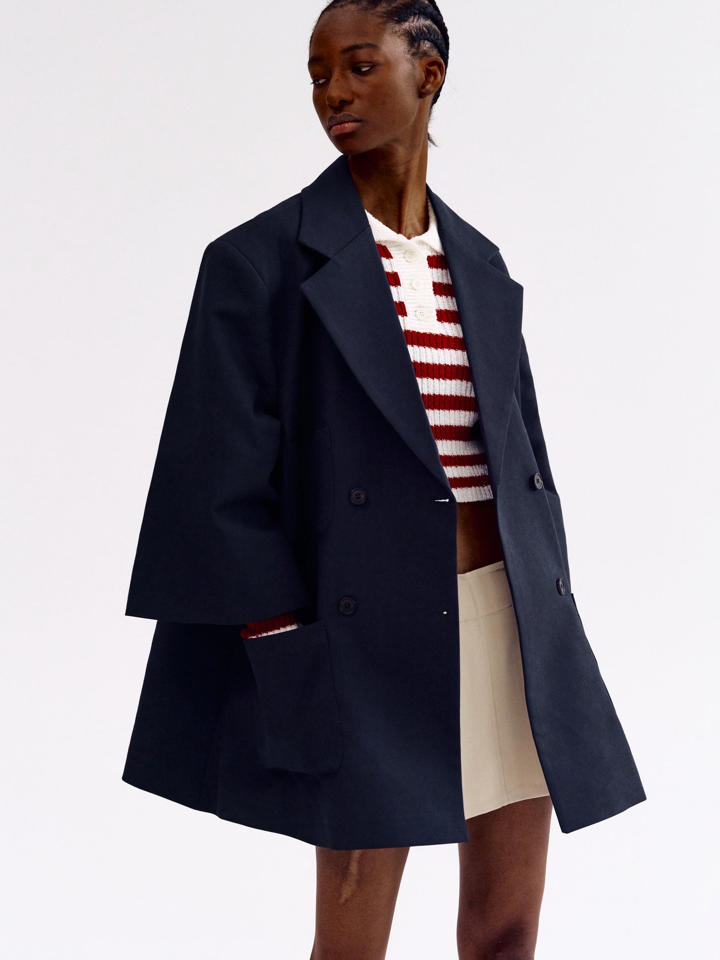 Three-Quarter Sleeves Cotton Jacket, Navy