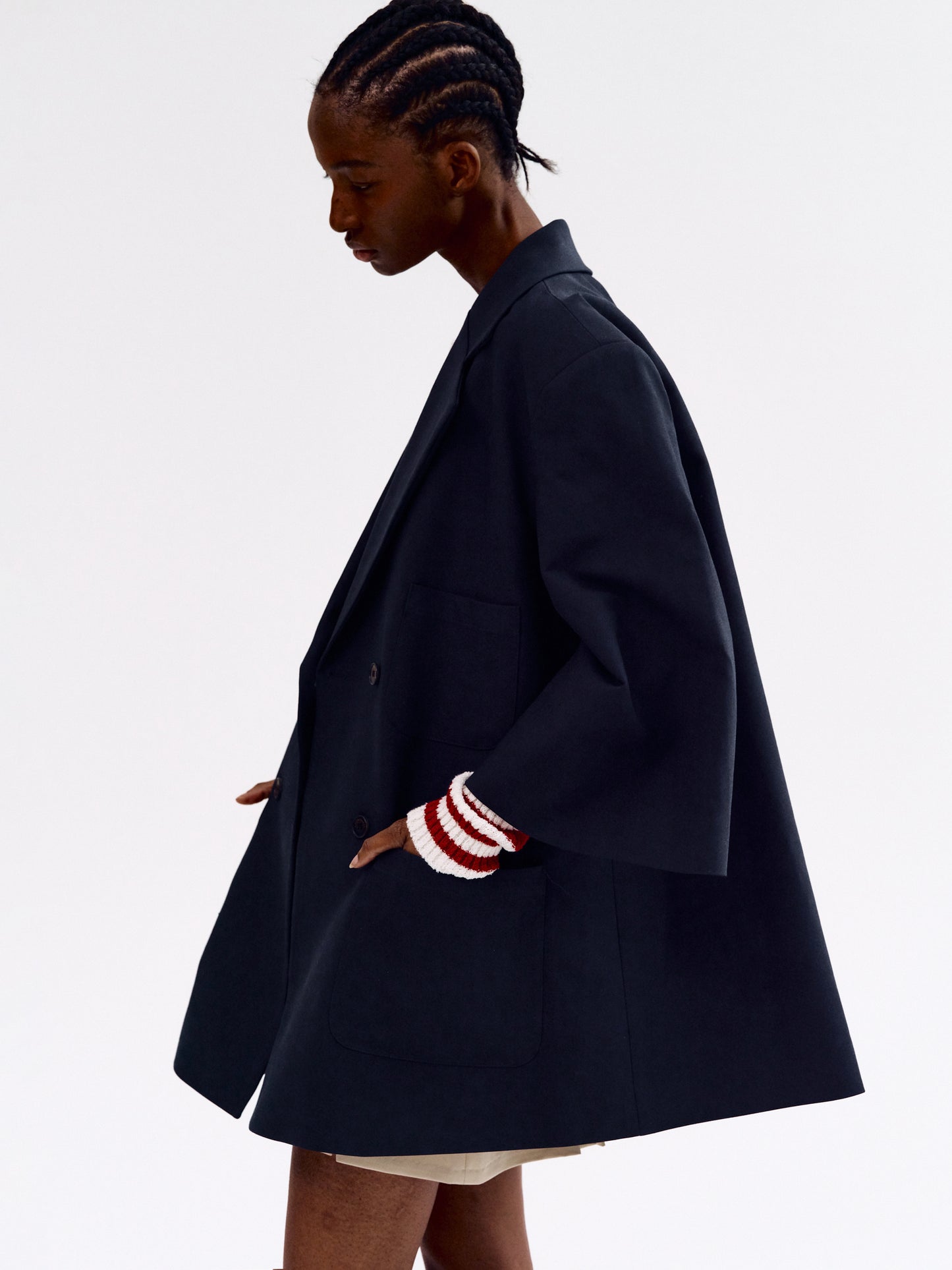 Three-Quarter Sleeves Cotton Jacket, Navy