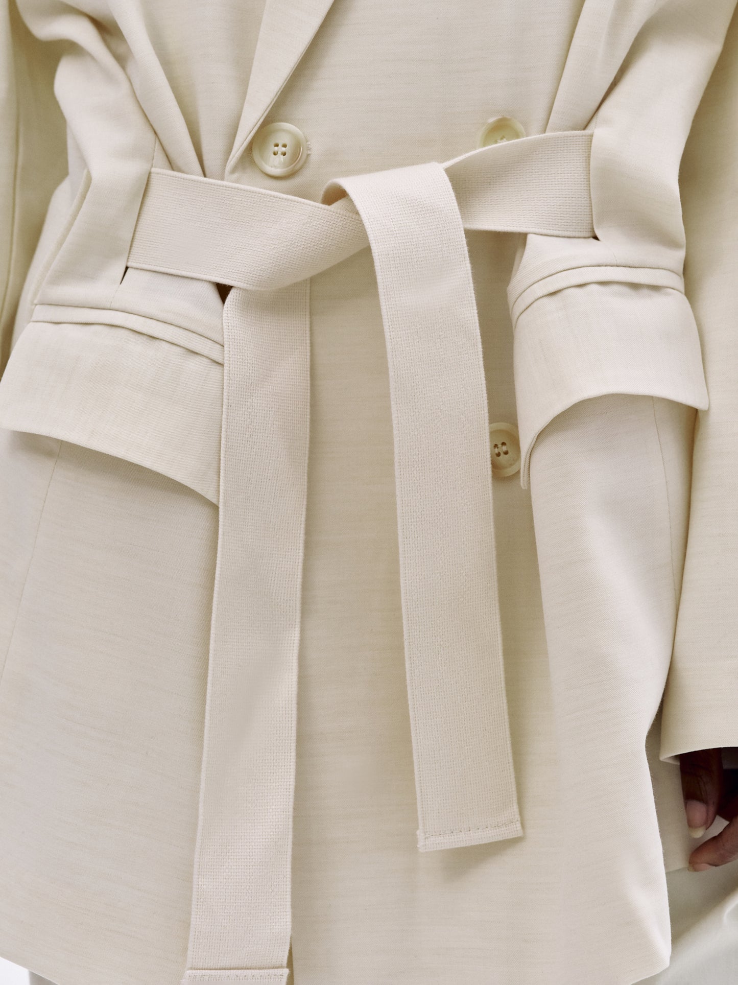 Waist Cinch-Belt Blazer, Ivory