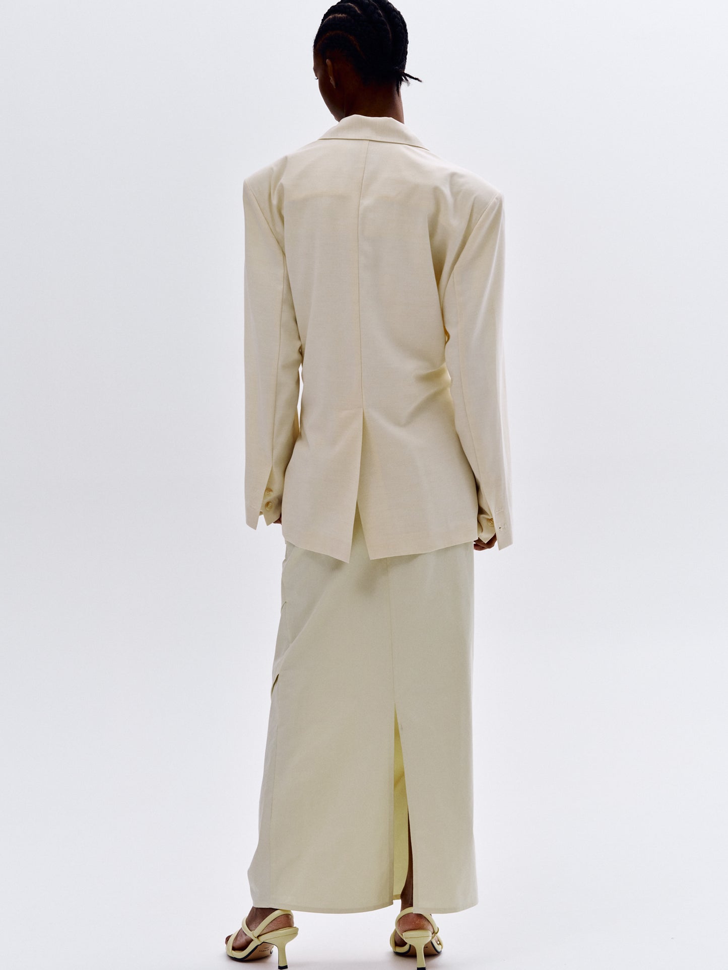 Waist Cinch-Belt Blazer, Ivory