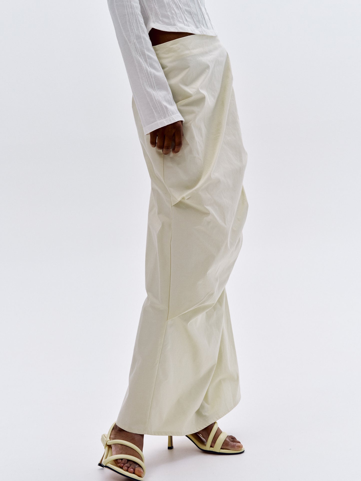 Ruched Long Skirt, Cream