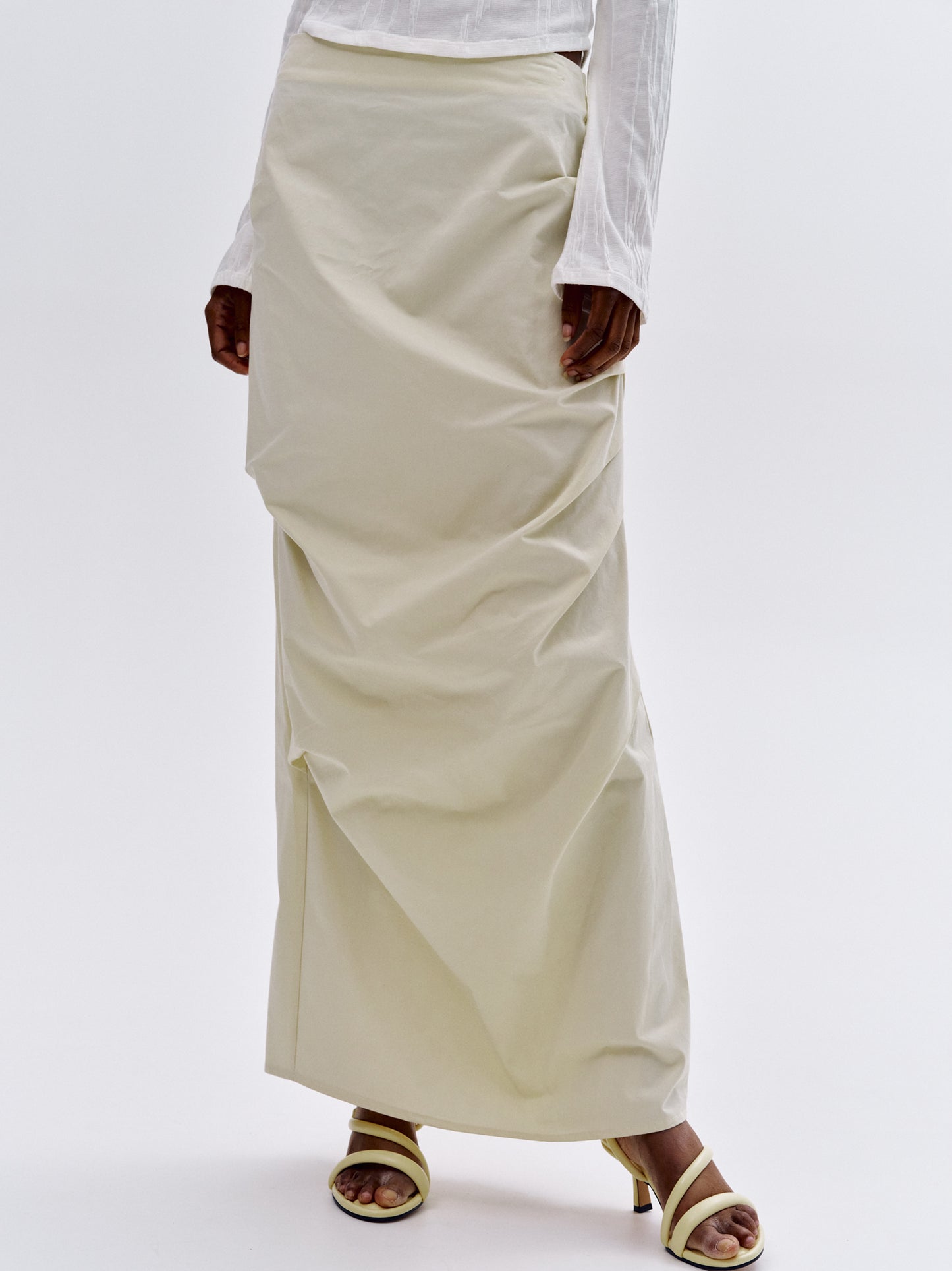 Ruched Long Skirt, Cream