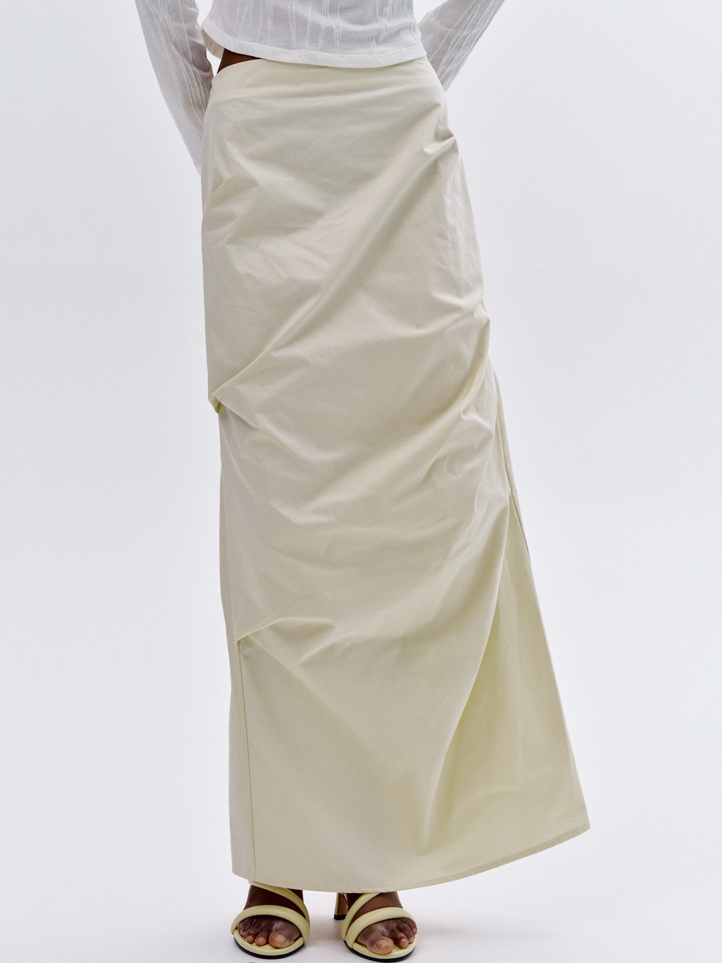 Ruched Long Skirt, Cream