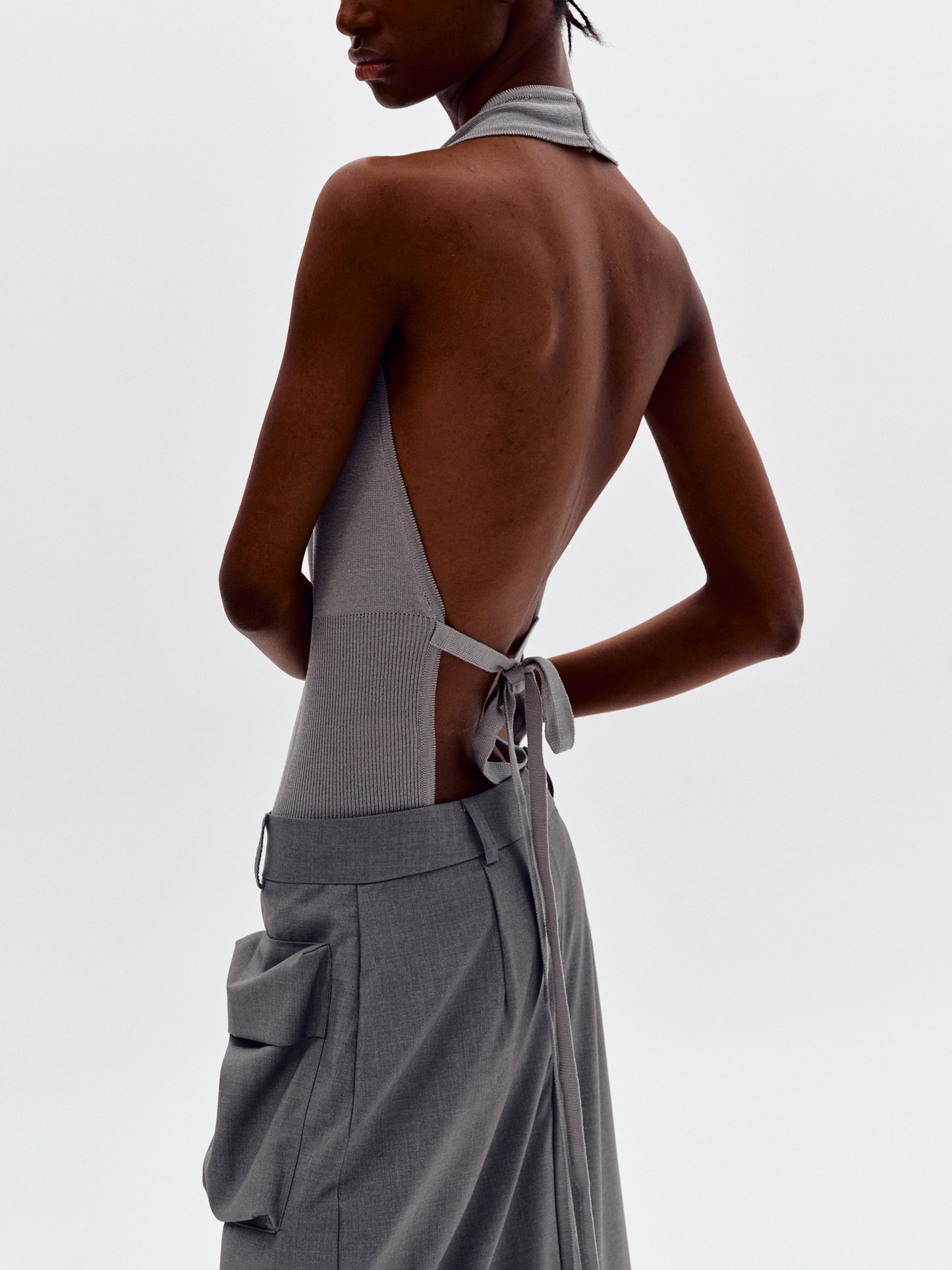 (Pre-order) Backless Cowl Neck Knit, Gray