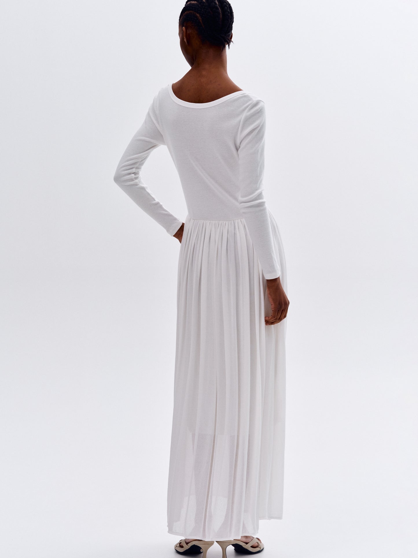Cotton Scoop Neck Dress, White