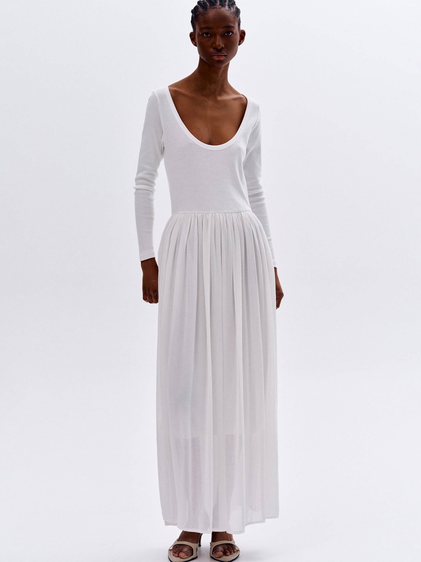 Cotton Scoop Neck Dress, White