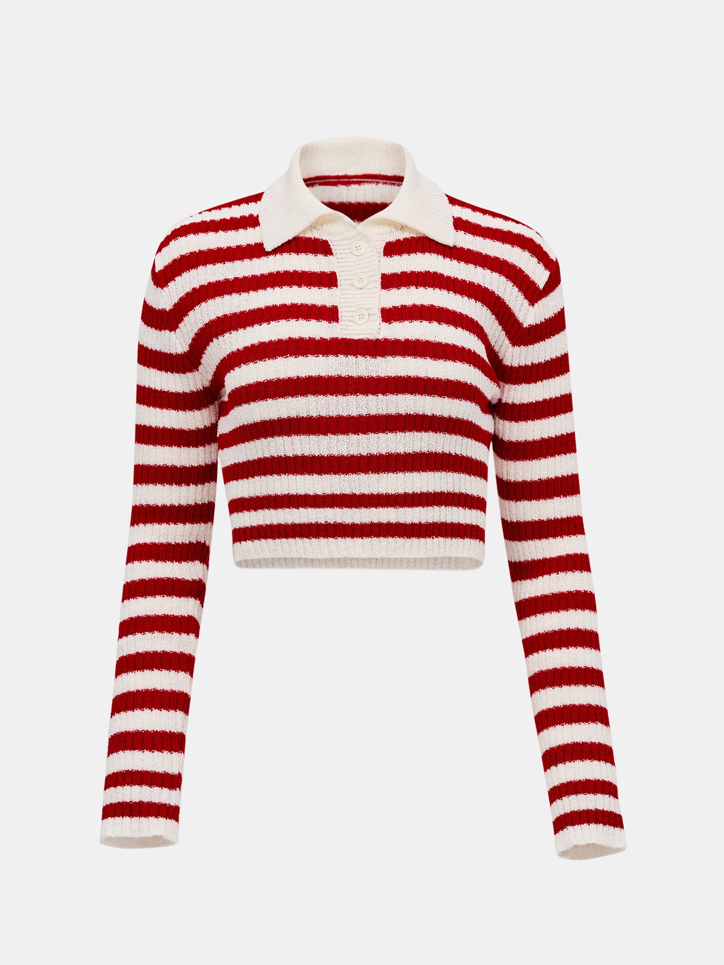 Cropped Stripe Polo, Red