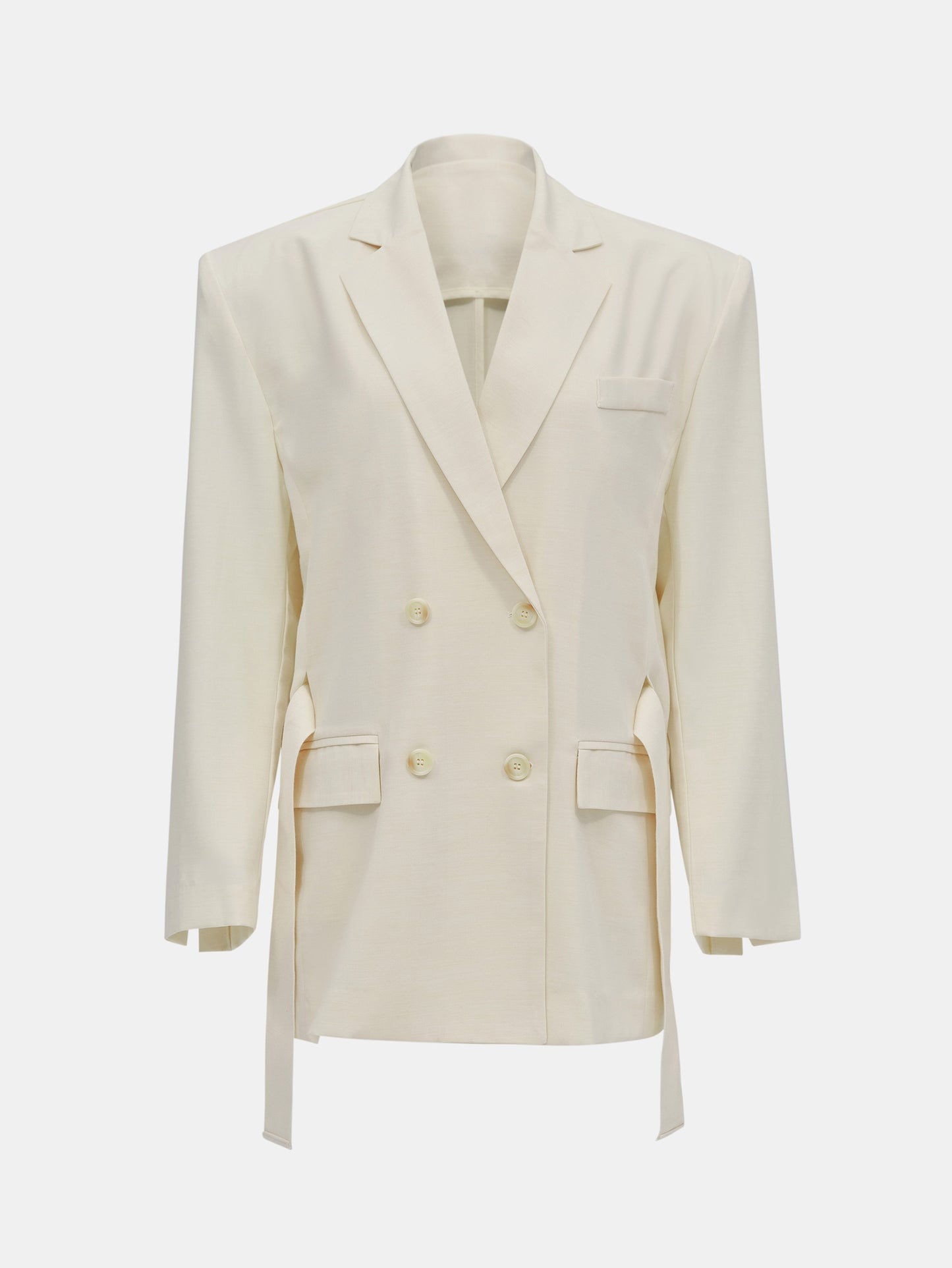 Waist Cinch-Belt Blazer, Ivory